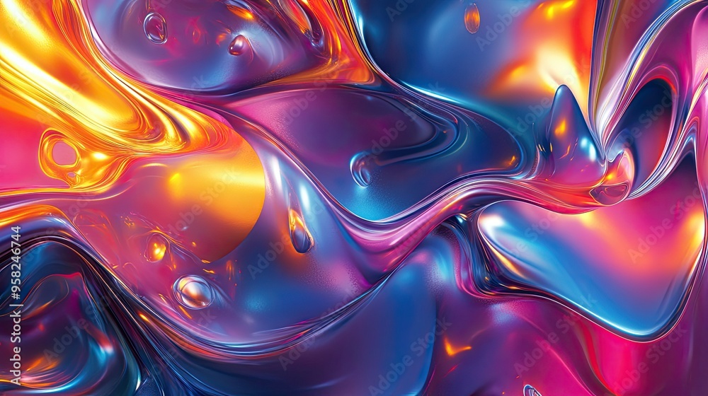 Fototapeta premium A digital 3D abstract background with fluid shapes and vibrant colors. Space for copy available.