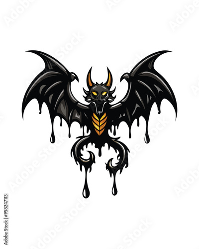 A black dragon with dripping wings, the liquid resembling oil or tar.