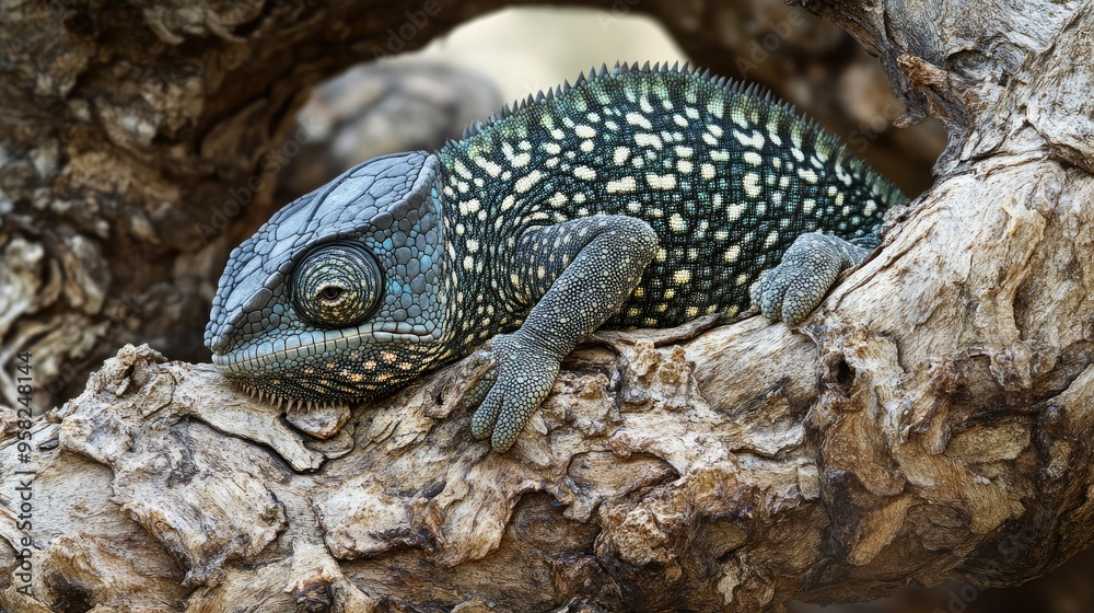 A Chameleon Panther camouflaged against the bark of a tree, its body blending seamlessly with the surrounding environment. A Chameleon Panther camouflaged against the bark of a tree, its body blending seamlessly with the surrounding environment.