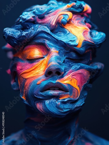 Artistic bust with swirling patterns of vibrant paints