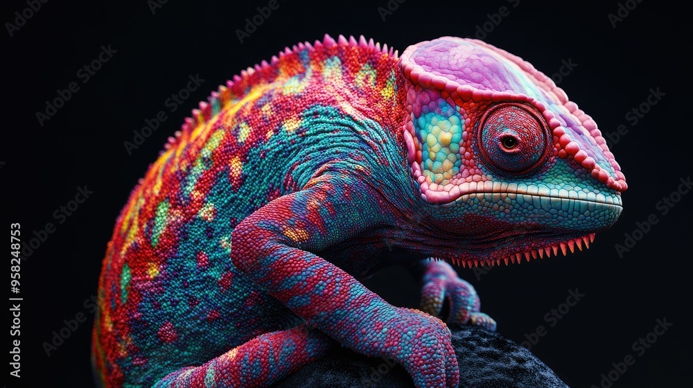 Obraz premium A Chameleon Panther shedding its skin, revealing a fresh layer of vibrant colors.