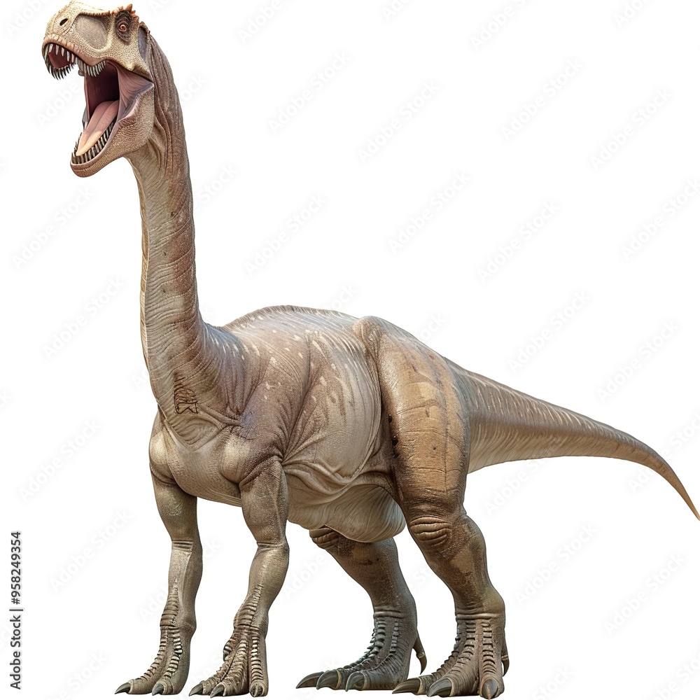 Fototapeta premium A dinosaur with a long neck and a large mouth on transparent background