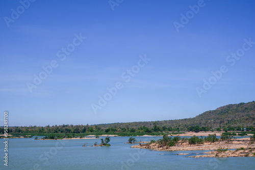 Kaeng Khut Khu and Khong river view with big mountain background at Chiang Khan Loei, Thailand photo