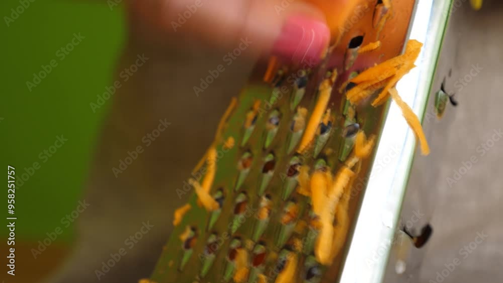 Carrots are rubbed on a grater. Preparation of dishes from carrots. Carrots are rubbed on a grater. Preparation of dishes from carrots.