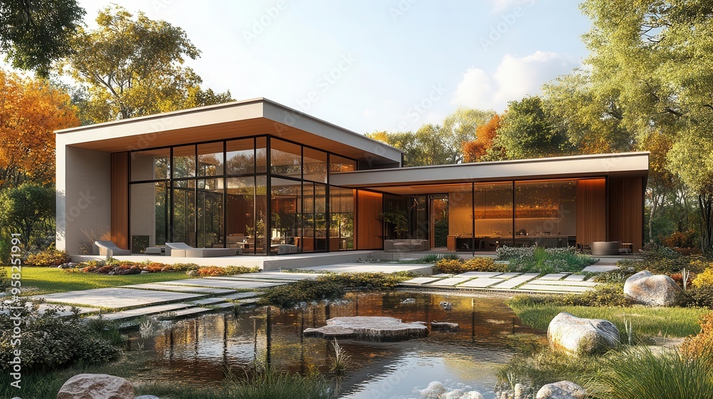 photorealistic 3d render of minimalist home exterior clean geometric lines large windows and natural materials creating striking architectural statement photorealistic 3d render of minimalist home exterior clean geometric lines large windows and natural materials creating striking architectural statement