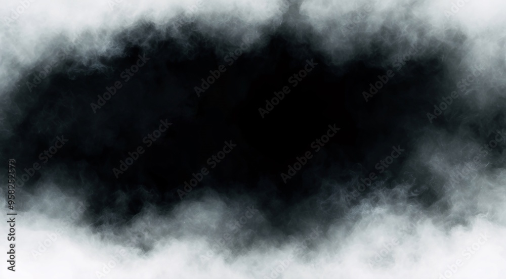 White cloud of smoke frames the background with empty black space in the middle. White cloud of smoke frames the background with empty black space in the middle.