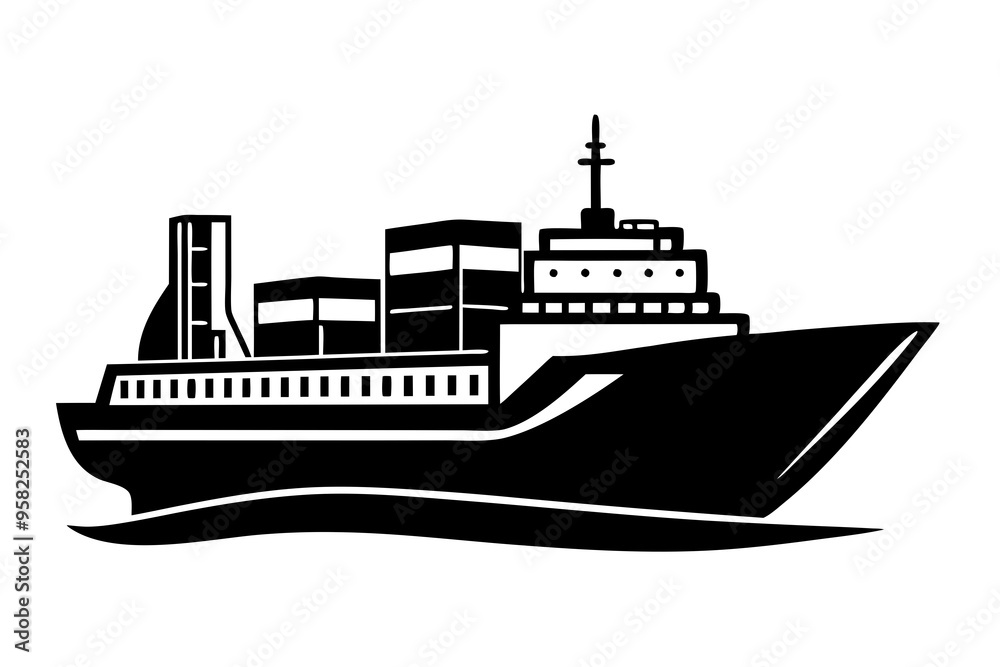 Cargo and passenger vessels icon set. Cargo and passenger ships silhouette on white. Vector illustration Cargo and passenger vessels icon set. Cargo and passenger ships silhouette on white. Vector illustration