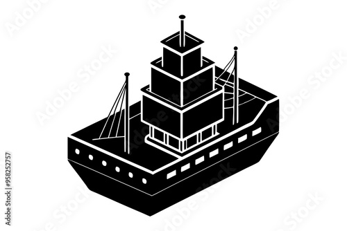 Cargo and passenger vessels icon set. Cargo and passenger ships silhouette on white. Vector illustration