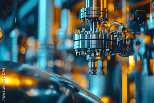 Close-up of a Steel Pipe Connection with Nuts and Bolts in an Industrial Setting