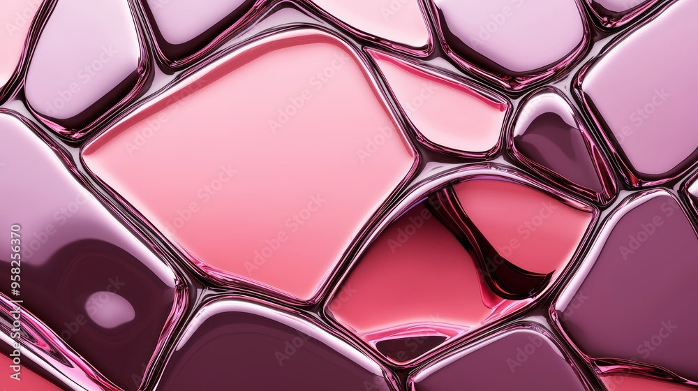Abstract arrangement of interconnected, glass-like cells in vibrant shades of purple and red, creating a mosaic pattern. Isolated image ideal for digital design, futuristic art, or tech branding.