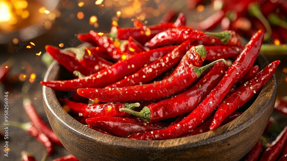 Close Up of a Bowl Filled with Fresh Red Chili Peppers, Creating a Vibrant and Spicy Culinary Scene Close Up of a Bowl Filled with Fresh Red Chili Peppers, Creating a Vibrant and Spicy Culinary Scene