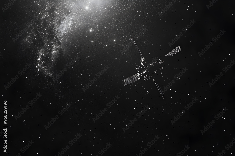A faint outline of a space station against the dark backdrop of the universe.
A faint outline of a space station against the dark backdrop of the universe.