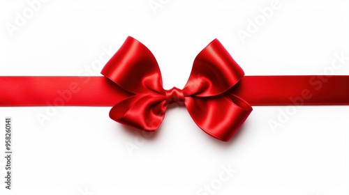 Luxurious red color ribbon isolated on white background