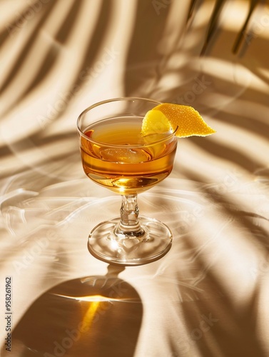 Between the Sheets Cocktail with Lemon Twist Garnish and Soft Shadow photo