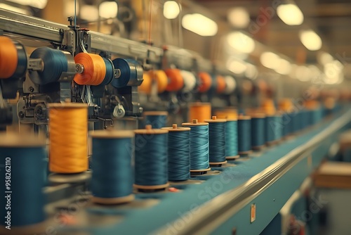 Industrial Sewing Machine with Spools of Thread - Realistic Photo