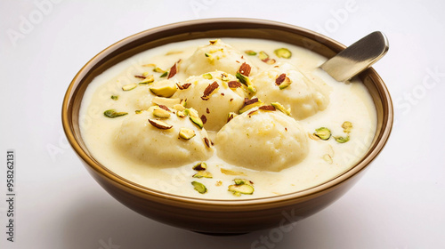 Rasmalai bowl isolated on white background photo