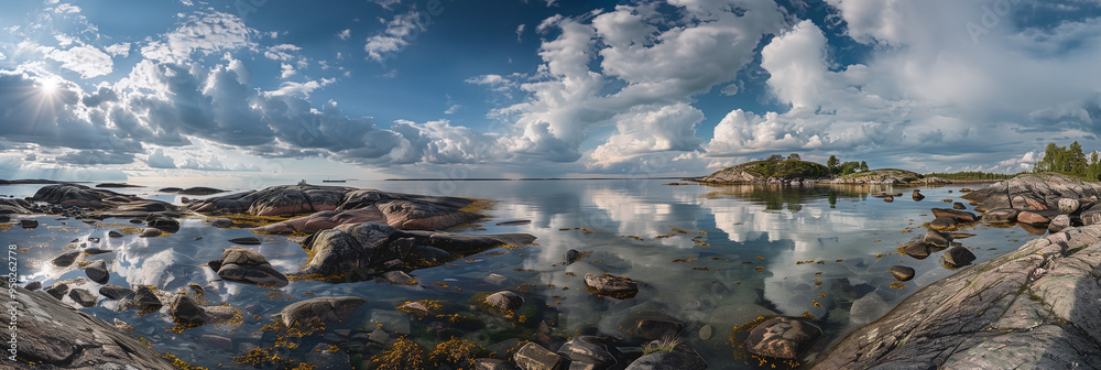 Rocky Coastline and Calm Waters at Husarö Island, Sweden Rocky Coastline and Calm Waters at Husarö Island, Sweden