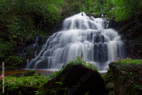 Mun Daeng Waterfall, A large waterfall hidden in a deep forest in Phu Hin Rong Kla National Park, Thailand.