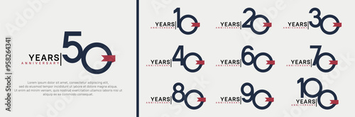 anniversary logo set. vector design black color and red ribbon can be use for celebration event