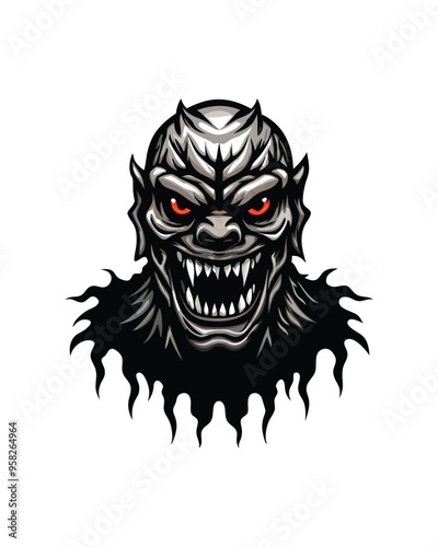 A reptilian monster with sharp scales covered in shadows, its red eyes gleaming menacingly.