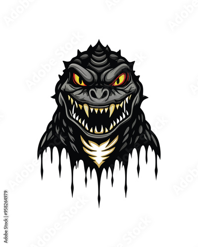 A reptilian monster with sharp scales covered in black slime dripping from its chin.