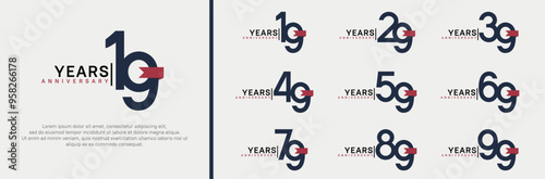 anniversary logo set. vector design black color and red ribbon can be use for celebration event