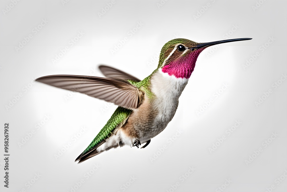 Fototapeta premium Calliope hummingbird bird on white background, AI Generated