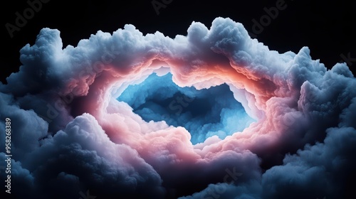 A captivating sky scene with vibrant clouds forming a mesmerizing frame of color and light, evoking a sense of tranquility and wonder.