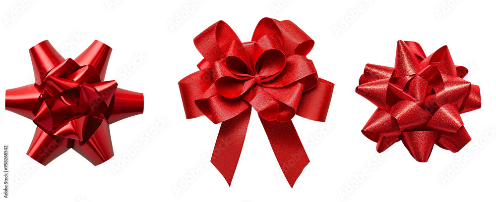 red ribbon bow on white or transparent red ribbon bow on white or transparent