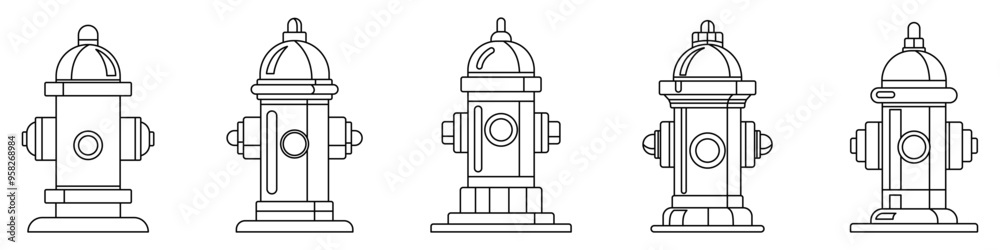 Fire hydrant icon. Set of fire hydrant icons isolated on white background. Vector illustration