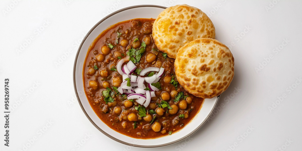 Chole kachori top view isolated on white background Chole kachori top view isolated on white background