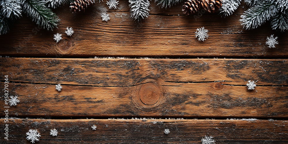 Rustic Winter Background with Snowflakes on Weathered Wooden Boards. Rustic Winter Background with Snowflakes on Weathered Wooden Boards.