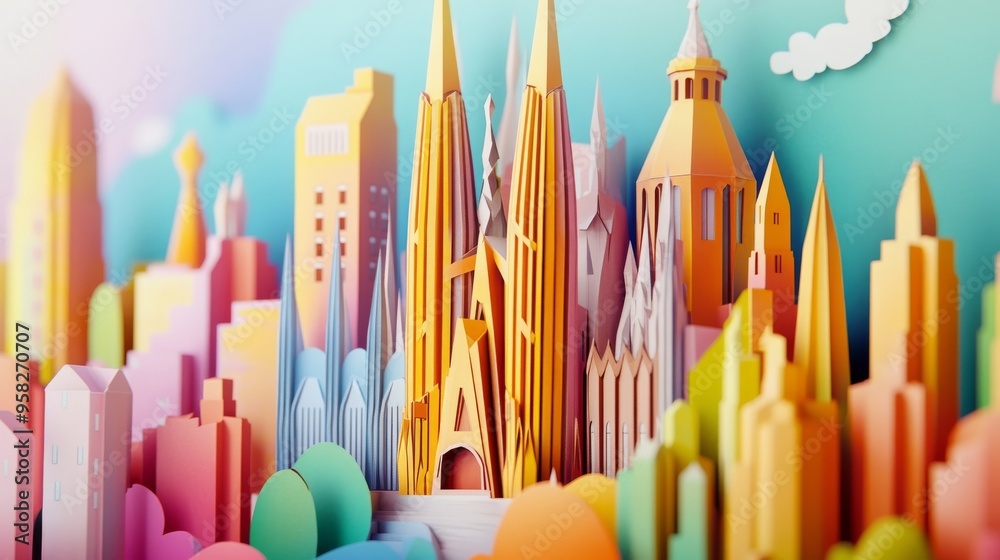 Enchanting Paper Pop-Up Book of Barcelona with Sagrada Familia in Vibrant 3D Colors Enchanting Paper Pop-Up Book of Barcelona with Sagrada Familia in Vibrant 3D Colors