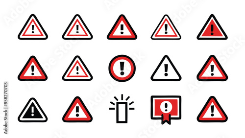 Free Download Set of 16 alert risk sign line icons. Vector illustration. - GFXLoad