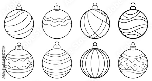 Christmas ball icon. Set of Christmas balls. Christmas ball icons in flat linear design. Vector illustration.