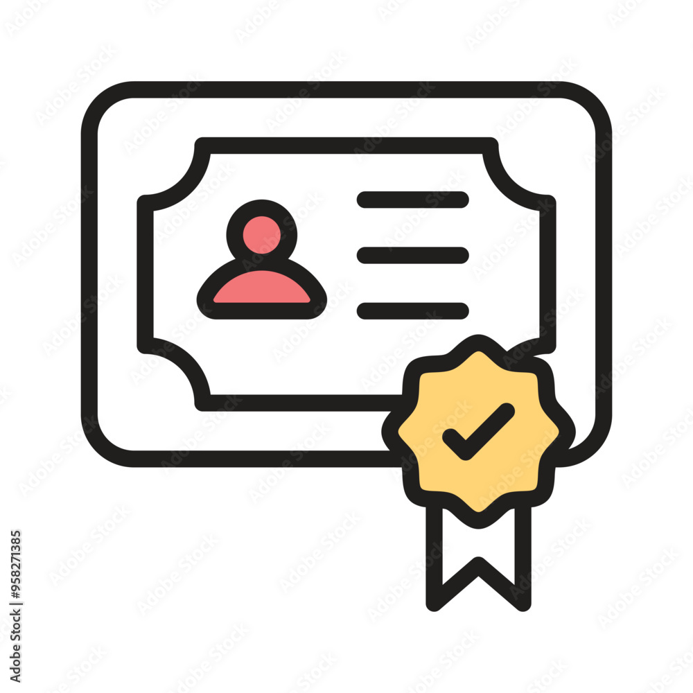 Authorized document, paper with badge depicting concept icon of certificate