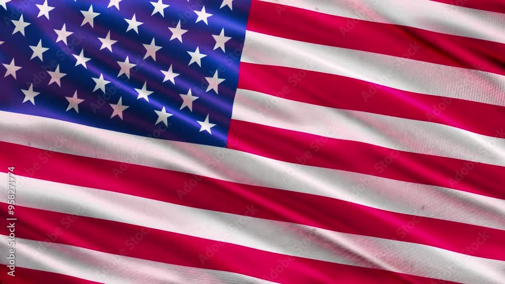 Realistic flag of united states in 3d animation Seamless looping, detailed fabric texture 4k resolution motion graphic background