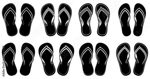 Flip flop icons set. Black flip flop icon isolated on white background. Vector illustration