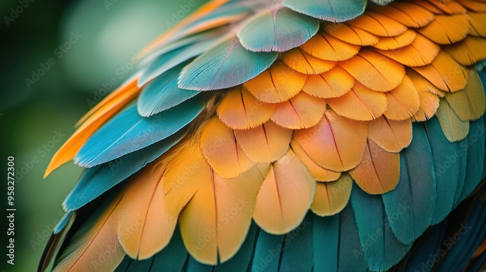 Fototapeta premium Close-up of a Parrot's Colorful Feathers