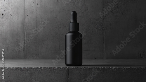 skincare dropper black bottle with blank label cement background mockup product photography supplement elixir extract
