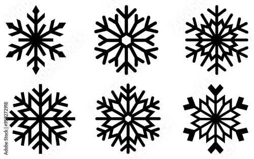 Wallpaper Mural Snowflake icon. Set of thin line snowflake icons. Christmas decor. Black drawn snowflake. Snowflakes template. Vector illustration. Torontodigital.ca