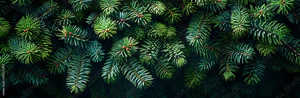 Fototapeta premium Closeup of Lush Evergreen Tree Branches