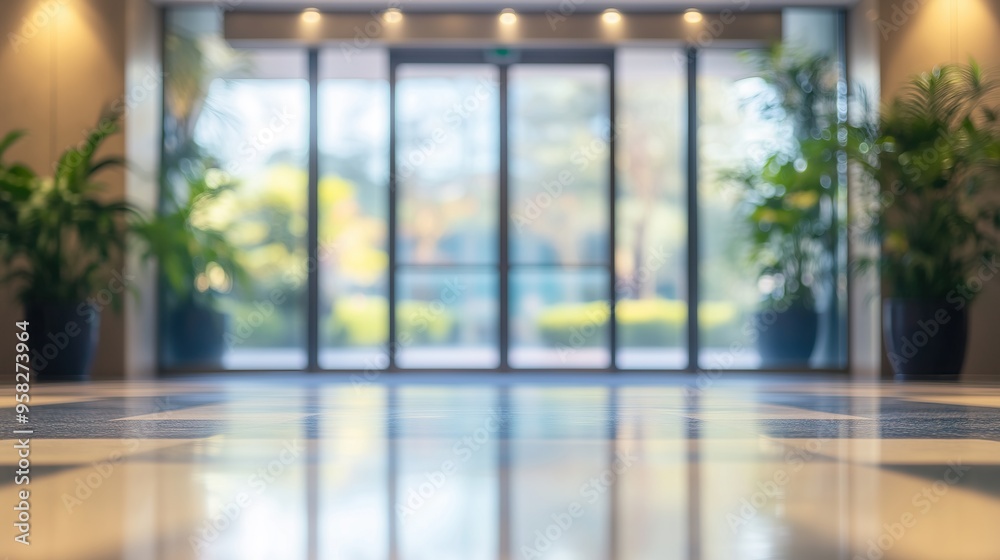 blurred office lobby entrance building