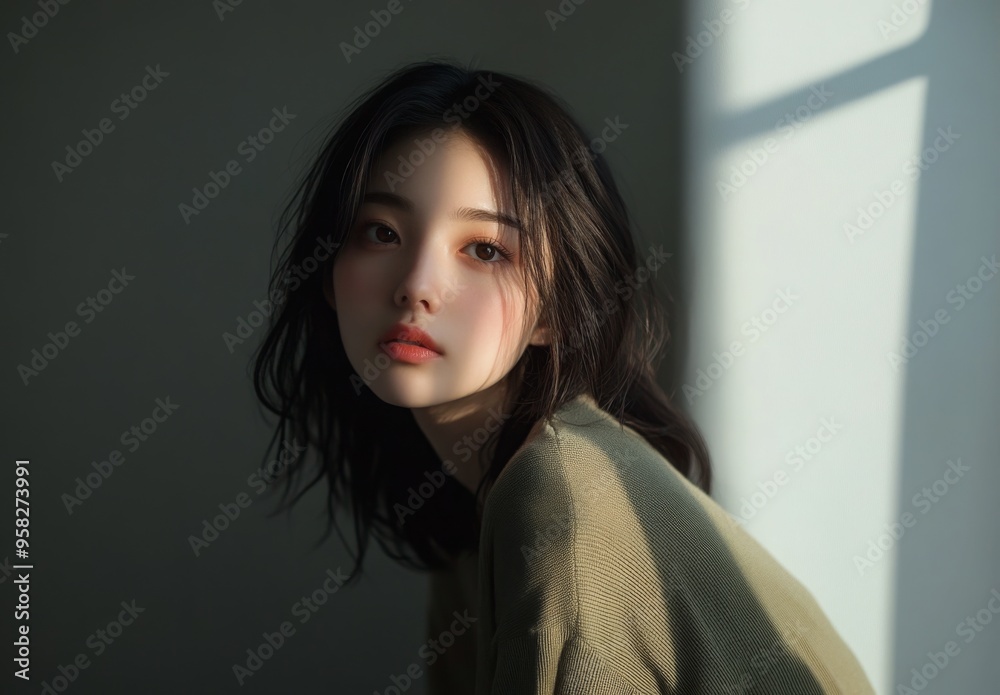full shot of beauty asian woman, wearing casual clothes, bathed by soft light full shot of beauty asian woman, wearing casual clothes, bathed by soft light