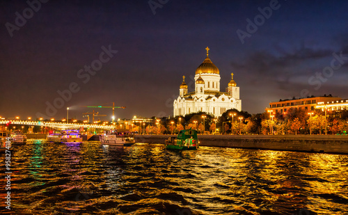 View of the cathedral of Christ the Saviour in Moscow at night