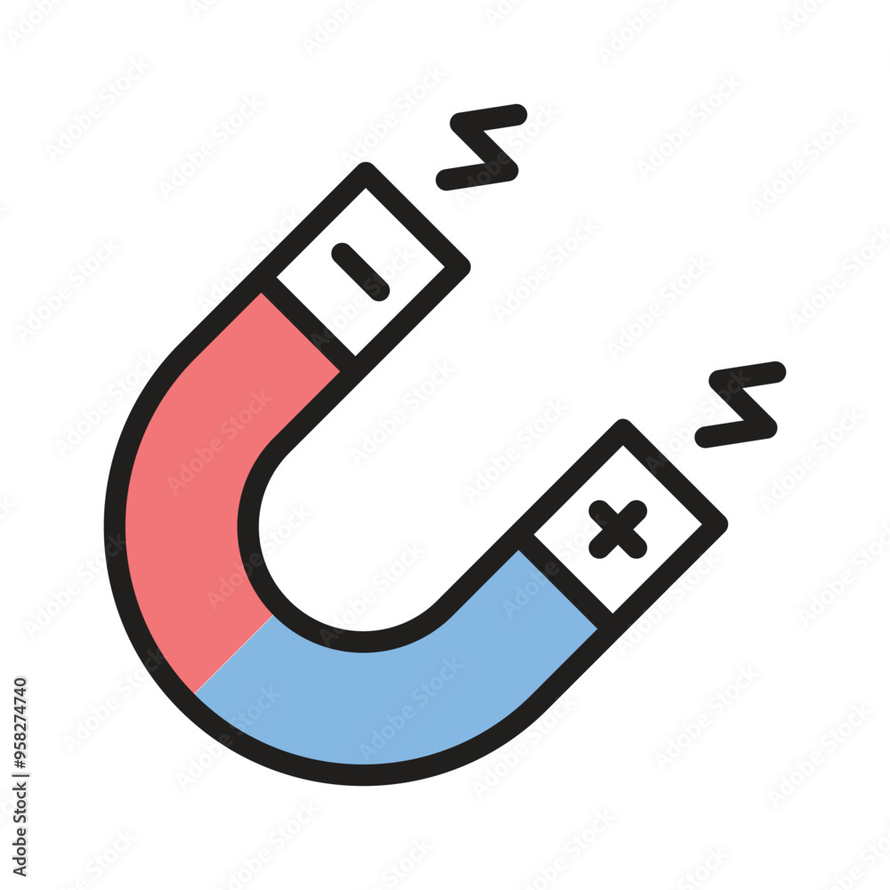 Physics magnet icon in modern style, scalable vector of attraction Physics magnet icon in modern style, scalable vector of attraction
