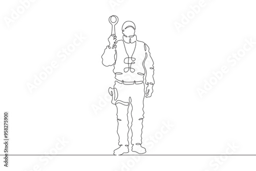 Wallpaper Mural Continuous one line drawing traffic controller.Traffic policeman.Road inspection. . One continuous line isolated minimal illustration. Torontodigital.ca