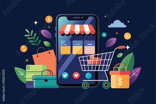 A mobile phone showcasing an online shopping interface, representing the future of e-commerce through mobile commerce.