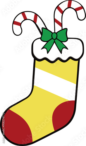 Traditional stocking with striped candy canes offering a touch of holiday magic and fun
