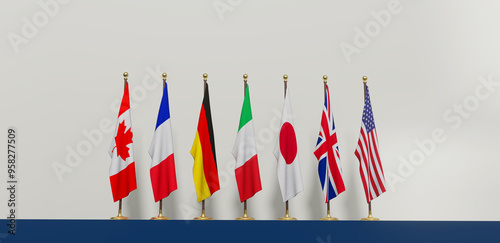 Flag G7 membership , Concept of the G7 summit or meeting, countries, Official Canada G7 Logo, summit Canada, G7 2025, 3d illustration and 3d work